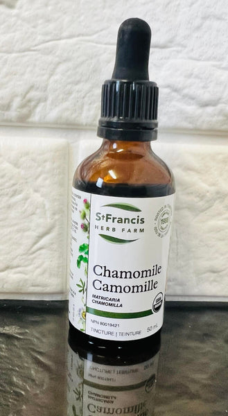 New sealed St. Francis Herb Farm Chamomile 50 mL! Reduces intestinal inflammation, flatulence, bloating, and colic • Eases nervous irritability • Soothes teething pains in children, BB 8/26!