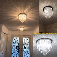 DLLT LED Mini Modern Crystal Chandelier Light, 3-Lights Elegant Flush Mount Ceiling Lamp, Crystal Lights Fixture for Bedroom, Hallway, Kitchen, Bathroom, Living Room