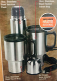 New in box! 3 Piece Stainless Steel Travel Mug Set! Includes Vacuum Flask, Travel Mug, Heated Travel Mug!