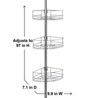 New Mainstays 3-Tier Tension Pole Shower Caddy, 60 in. to 97 in., Chrome