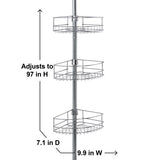 New Mainstays 3-Tier Tension Pole Shower Caddy, 60 in. to 97 in., Chrome