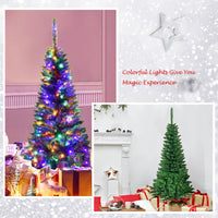 New Costway 4.5ft Pre-Lit Hinged Artificial Fir Pencil Christmas Tree w/150 Multicolour Light