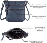 New with tags! COCHOA Genuine Leather Small Vintage Shoulder Bag with Triple Zipper in Ocean Blue!