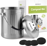 New Leak Proof Stainless Steel Compost Bin 1.3 Gallon – Includes 4 Extra Free Filters