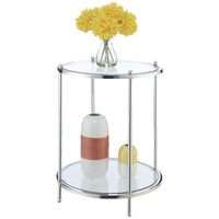Convenience Concepts Royal Crest 2 Tier Round End Table, Clear Glass/Chrome! 18.0 In. X 18.0 In. X 24.0 In. Retails $169+