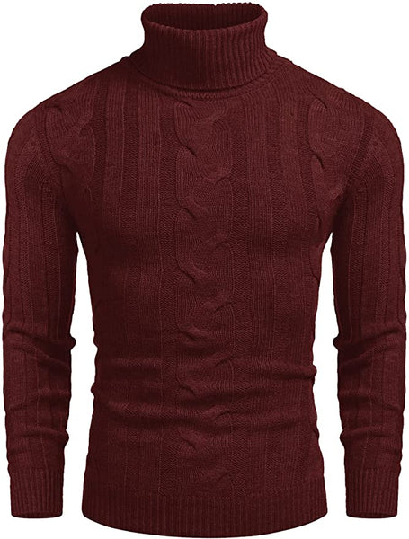 New COOFANDY Men's Ribbed Turtleneck Slim Fit Casual Cable Knitted Pullover Sweater in Red, Sz XXL! Brighter red than pic shows, 2nd photo shows colour