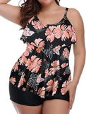New Yonique Women's Plus Size Tankini Swimsuit with Shorts In Coral Floral, Tag says 3X, fits like XL/1X!