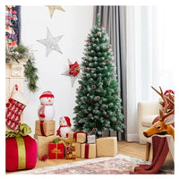 New in box! Costway 5ft Pre-lit Artificial Hinged Pencil Christmas Tree Decorated Snow Flocked Tips Retails $252+