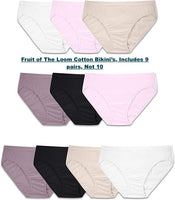 New no package! Fruit of the Loom Womens Tag Free Cotton Bikini Panties, Includes 9 Pairs, Not 10! Sz (7) Large