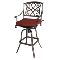 Crestlive Products Patio bar stool Aluminum Frame In Antique Brown Finish Metal Swivel Bar Stool with Red Sunbrella Fabric Cushioned Seat! Retails $290US+