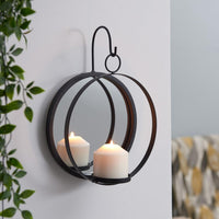 Brand new Elegant Rustic Porto Black Round Iron Pillar Candle Sconce with Mirror by Danya B! Retails $90+