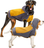 New Hooded Dog Raincoat, Waterproof with Reflective Strips for Large Dogs, Yellow & Grey! Sz 10 for large breed dogs