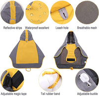 New Hooded Dog Raincoat, Waterproof with Reflective Strips for Large Dogs, Yellow & Grey! Sz 10 for large breed dogs