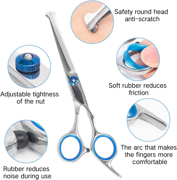 New Technology Major Pet Grooming Scissors with Safety Round Tip 6.7” Professional, Stainless Steel