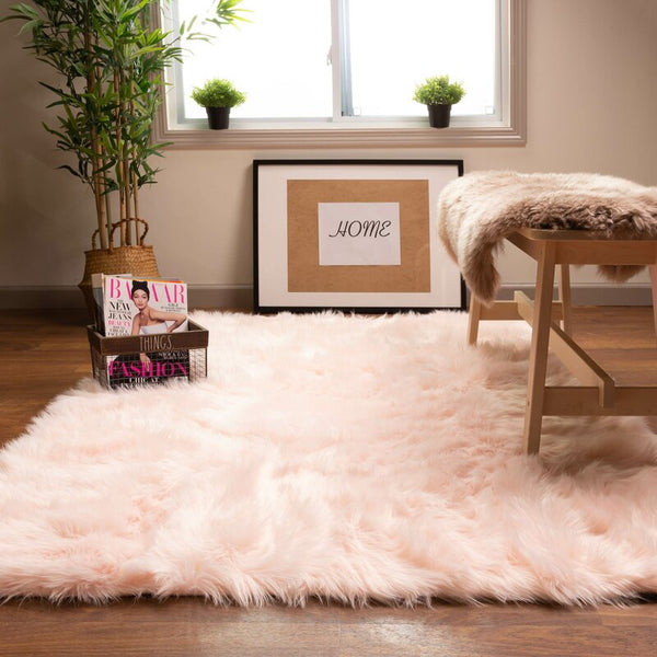 New Wayfair Dominick Handmade Ultra Soft Shag Faux Sheepskin Pink Area Rug, 5Ft X 7Ft! Retails $305+