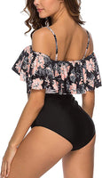New Dona-Brayman Womens Ruffle High Waisted Bikini Set Womens Tummy Control Bathing Suit, Sz S!