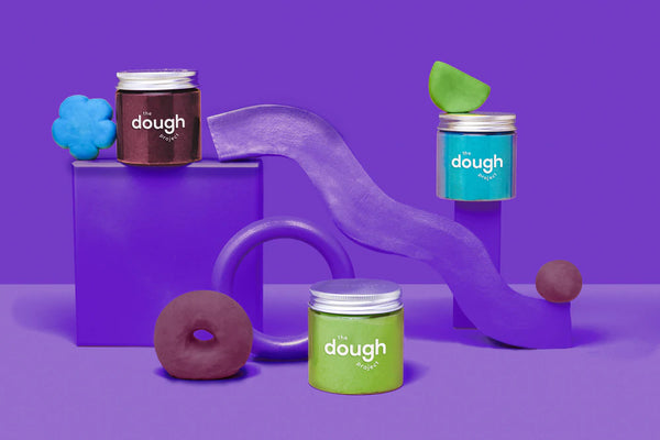 New The Dough Project 3 Jars of All Natural Plant Based Play dough & Rolling Pin! Colours are Under the Sea!