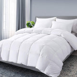 New DOWNCOOL Twin Down Comforter,White Goose Duck Down and Feather Filling,Medium Warmth All Season 100% Cotton Quilted Duvet (Twin,White)