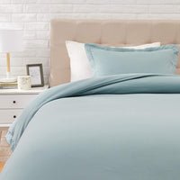 New AmazonBasics Light-Weight Cotton Percale Duvet Cover Set - Twin/Twin XL, Spa Blue