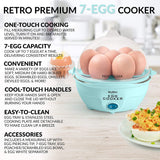 New Nostalgia Retro Premium 7 Capacity Electric Large Hard-Boiled Egg Cooker Poached, Scrambled, Omelettes, Whites, Sandwiches, for Keto & Low-Carb Diets, Aqua