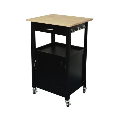 Brand new in box! eHemco Kitchen Island Cart Natural Wood Top, Black Base! Slide out drawer under the top, open area for storage and extra storage with door on the bottom Easy and safe to move with 4 locking casters!