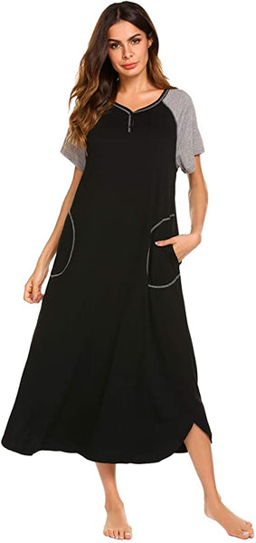 New with tags! Ekouaer Nightgowns Womens Long Pajamas Nightdress V Neck, Black, Sz XL!