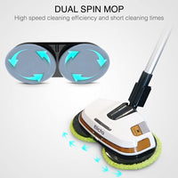NIB! Elicto ES-500 Corded Electronic Spin Mop and Polisher, Dual Spin Technology, Water Spray Feature with 2 Sets of Reusable Microfiber Mop Heads for Indoor and Outdoor Use