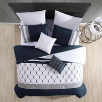 New in Package! Ellison Embroidered Colorblock 8 Piece Comforter Bedding Set Dark Teal! KING