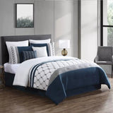 New in Package! Ellison Embroidered Colorblock 8 Piece Comforter Bedding Set Dark Teal! KING