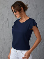 New EMERY ROSE Butterfly Sleeve Keyhole Back Blouse in Navy, Sz S