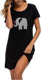New ENJOYNIGHT Sleepwear Women's Nightgown Printed Sleep Shirt Short Sleeve Sleep Tee Cotton Nightshirt, Black, Sz S!