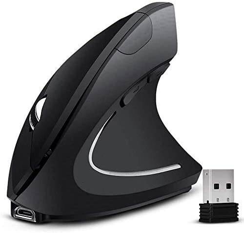 Ergonomic Mouse Wireless, 2.4G USB Vertical Gaming Mouse with 3 Adjustable DPI 800/1600/2400 Levels 6 Buttons Design for Computer, Laptop, PC, MacBook