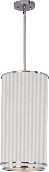 Elements Satin Nickel One-Light Mini Pendant with White Pleat Linen Shade! Bulb Included! Hangs 32-72 Inches!