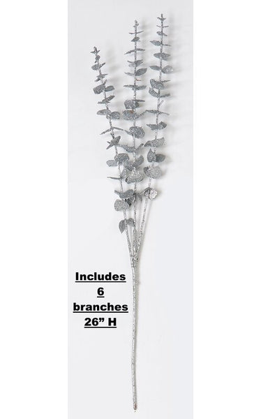 New Wayair Item! Glitter Eucalyptus Spray Flowering Branches, set of 6, Silver! Retails $66+