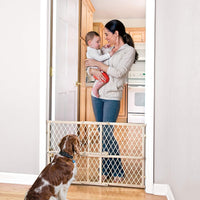 New in box! Evenflo Position and Lock Baby Gate, Pressure-Mounted, Tan! Easy Install No hardware needed