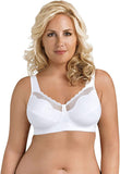 New Exquisite Form FULLY Cotton Soft Cup Full-Coverage Bra, Lace, Wire-Free, White, Sz 44D