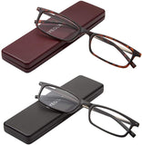 New 2 Pack Eyeguard Reading Glasses with Portable Case Slim Mini Pocket Readers for Women Men, +2.0 Readers!