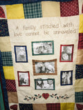 Hanging Family Quilted Photo Collage Family Stitched With LOVE Wall Hanging, includes dowel!