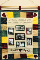 Hanging Family Quilted Photo Collage Family Stitched With LOVE Wall Hanging, includes dowel!