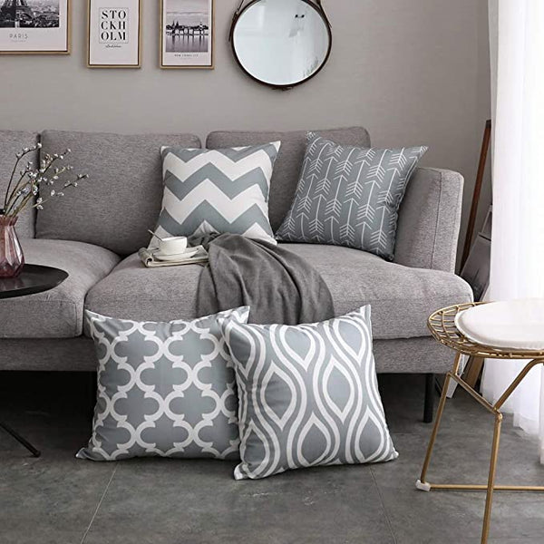New FanHomcy Accent Decorative Throw Pillow Cases Soft Microfiber Outdoor Throw Pillow Covers 18 x 18 for Couch Bedroom, Set of 4, Grey Quatrefoil Arrow Ogee Chevron Patterns