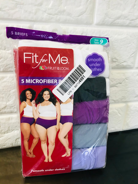 New in package! Fruit of the Loom Womens Fit for Me Women's Microfiber Briefs, 6 Pack, Sz 9 (Fits 14W/16W Waist)