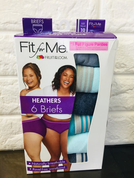 New in package! Fruit of the Loom Womens Fit for Me Women's Heather Briefs, 6 Pack, Sz 10 (Fits 18W/20W pant size) 47-48.5 hips!