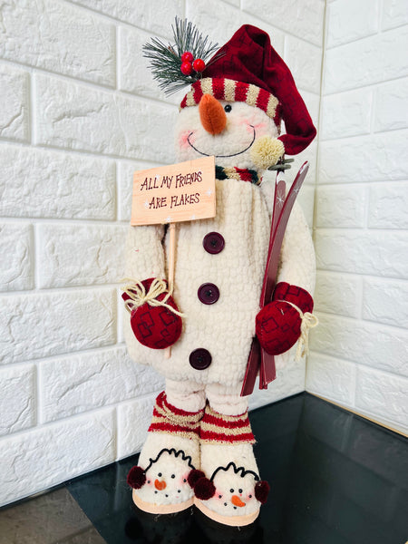 Merry Christmas Snowman Figure with Collapsible/Extendible Legs & Sign says "All my Friends are Flakes"! Retails $35US+