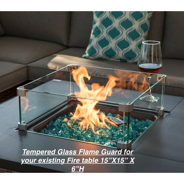 Brand new 6mm Thick Tempered Fire Pit Flame Guard (Glass)! Protects kids/pets from flame! 6'' H x 15'' W x 15'' D! Retails $130+