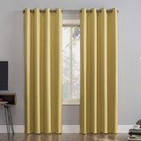 New Sun Zero Oslo Theater Grade Extreme 100% Blackout Grommet Curtain Panels, 52" X 84" each panel in Flax Yellow! Winner can buy 1 more set at winning bid!