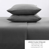 Super Soft Extra Plush Fleece Sheet Set. Cozy, Warm, Durable, Smooth, Breathable Winter Sheets. Christina Collection (King, Charcoal)