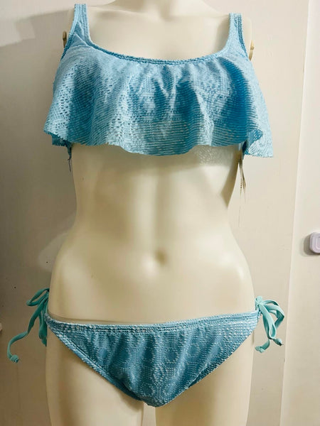 New women's Bikini Lab 2 Piece Lined Lace Flounce Bikini, Light Blue, Sz XL!
