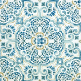 New Wayfair Fontaine hand painted Moroccan Designed 12'' x 12'' x 1.5mm Vinyl Tile in blue & white, 1 Box! Covers 10 Sq. Ft!
