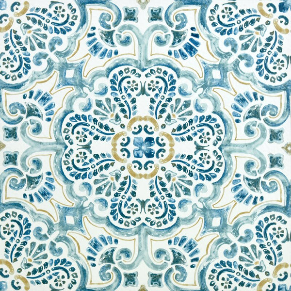 New Wayfair Fontaine hand painted Moroccan Designed 12'' x 12'' x 1.5mm Vinyl Tile in blue & white, 1 Box! Covers 10 Sq. Ft!