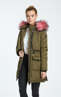 Brand new Frankie Mid Length Jacket with Drawstring Waist by Noize! Sz XS! Colour is Army/Pink!